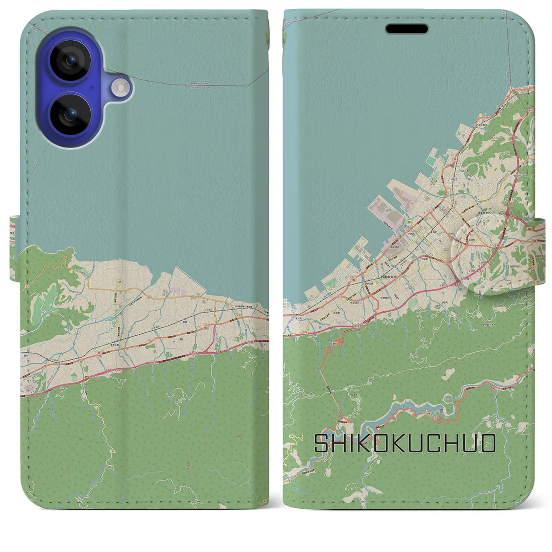 【四国中央（愛媛県）】地図柄iPhoneケース（手帳タイプ）ナチュラル・iPhone 16 Pro Max 用