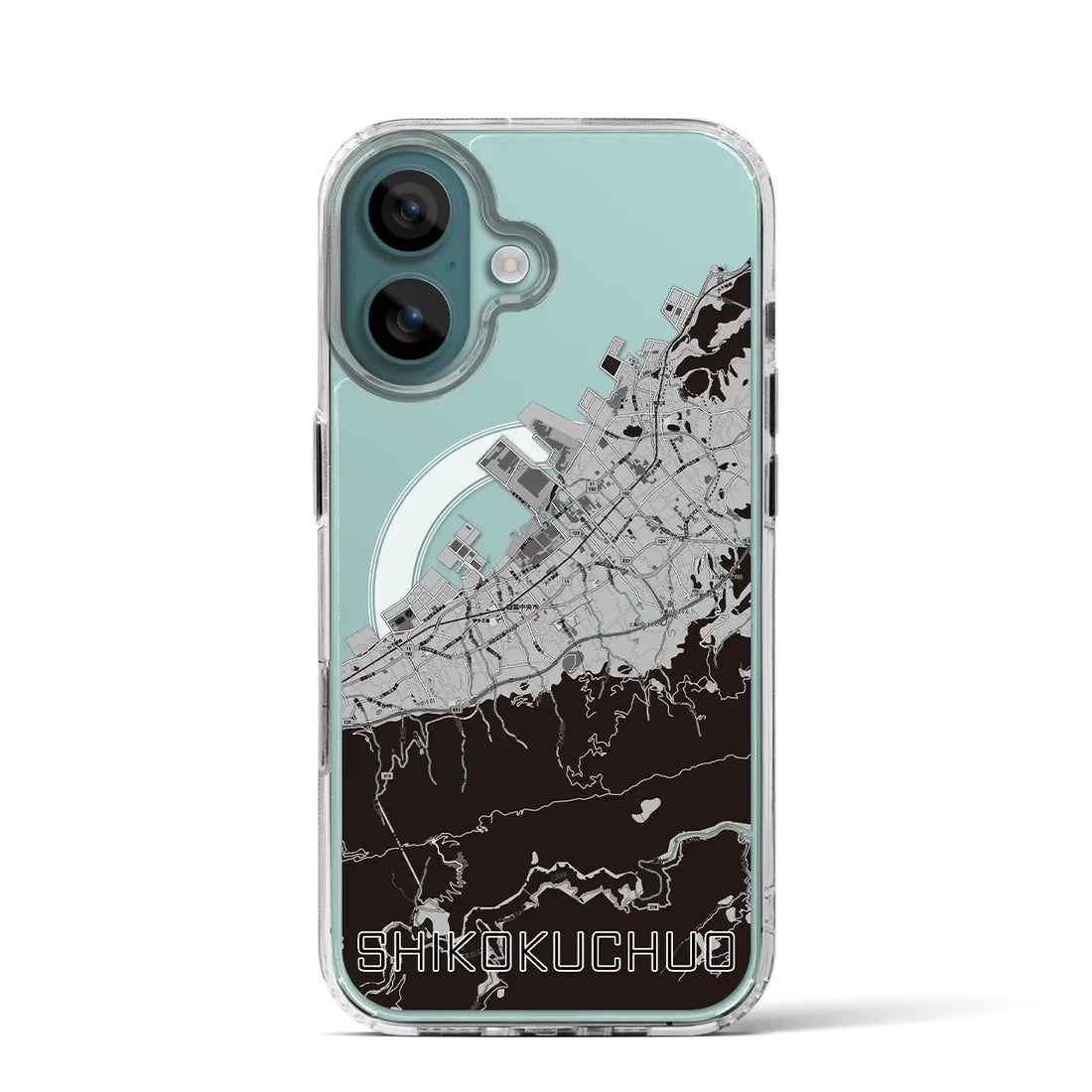 【四国中央（愛媛県）】地図柄iPhoneケース（MagSafeタイプ）モノトーン・iPhone 16 Pro 用