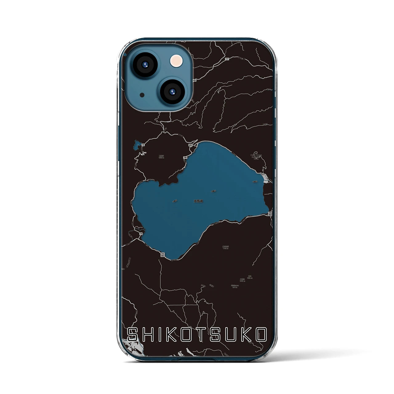 【支笏湖（北海道）】地図柄iPhoneケース（クリアタイプ）モノトーン・iPhone 13 用