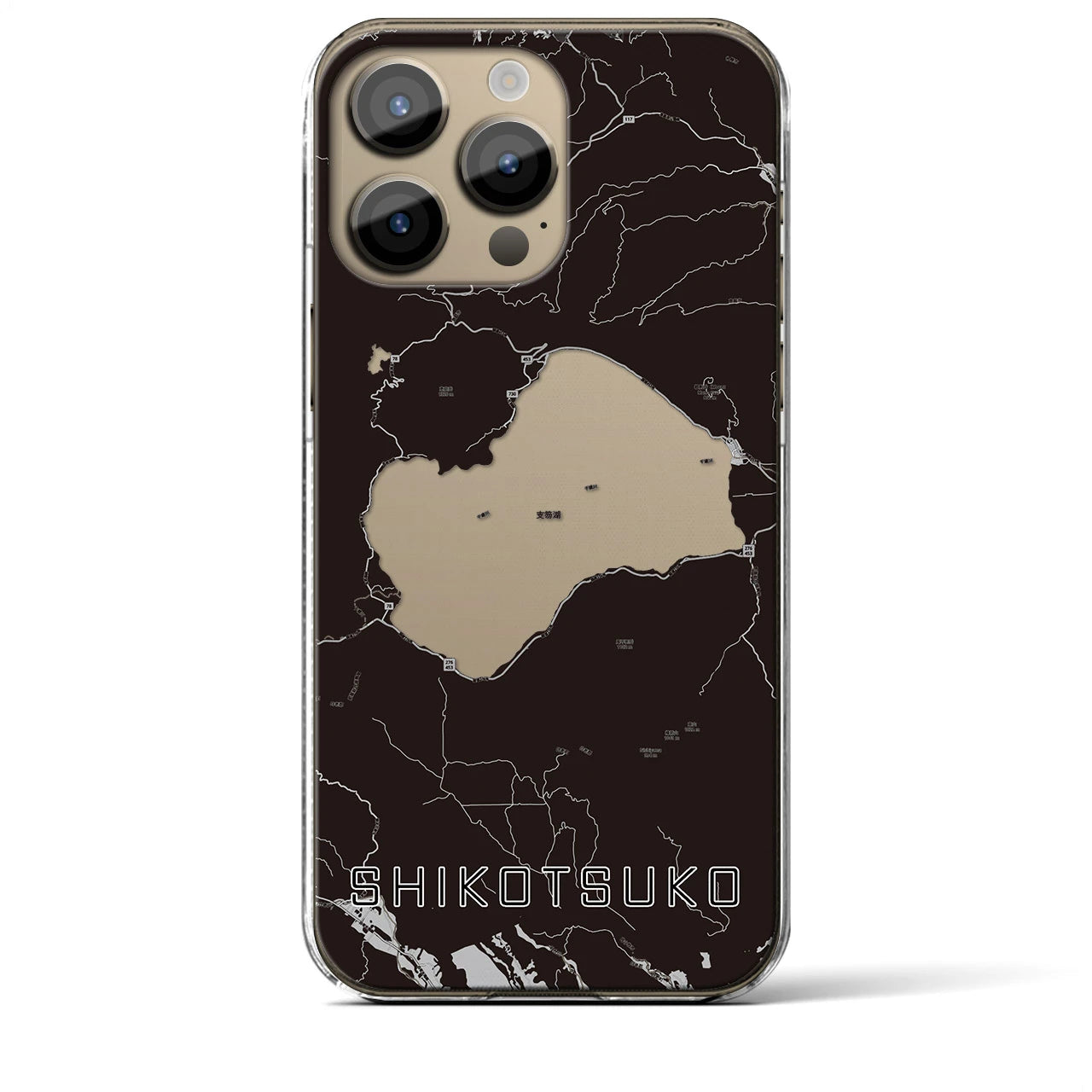 【支笏湖（北海道）】地図柄iPhoneケース（クリアタイプ）モノトーン・iPhone 14 Pro Max 用