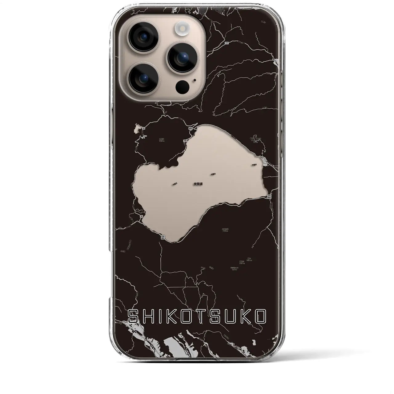 【支笏湖（北海道）】地図柄iPhoneケース（クリアタイプ）モノトーン・iPhone 16 Plus 用