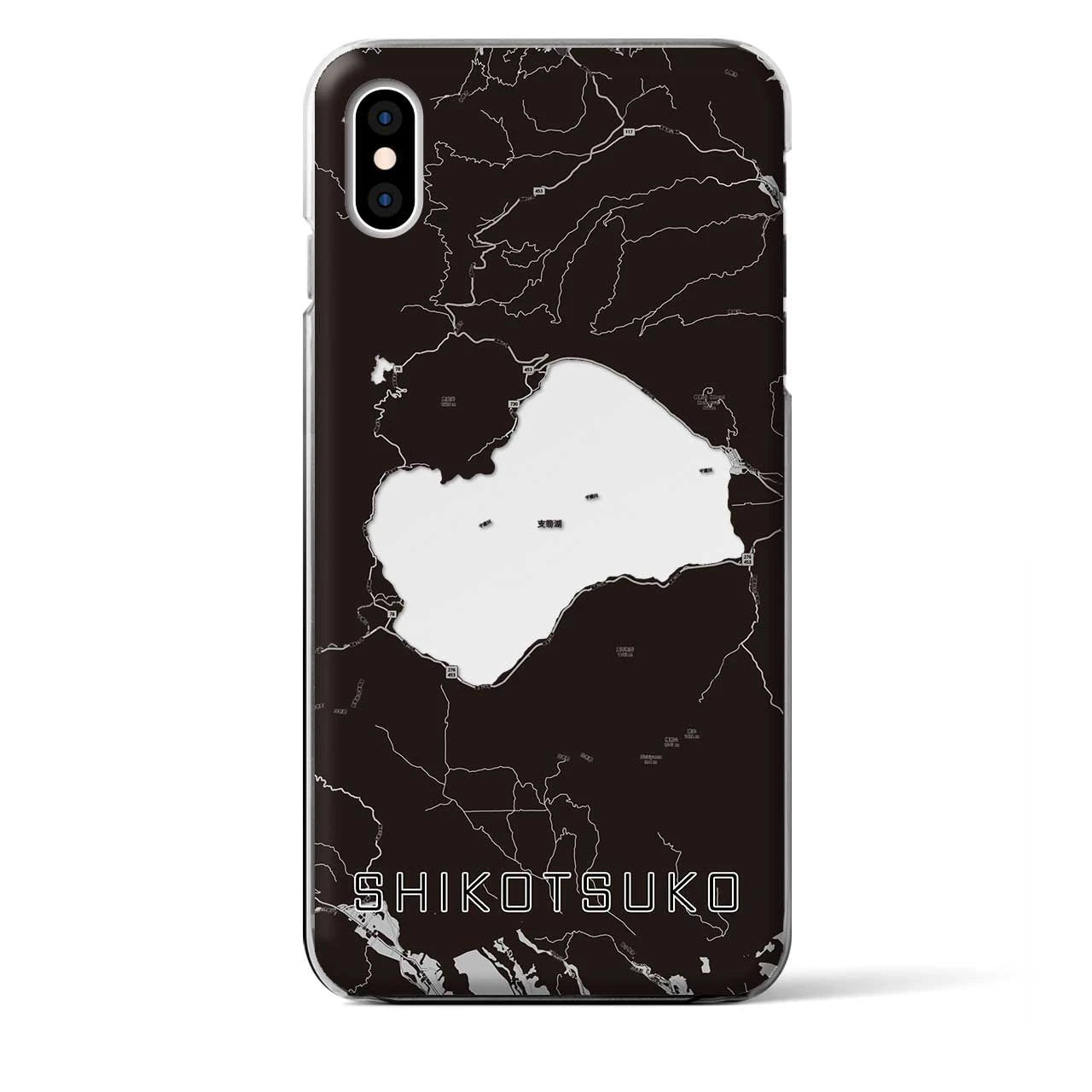 【支笏湖（北海道）】地図柄iPhoneケース（クリアタイプ）モノトーン・iPhone XS Max 用