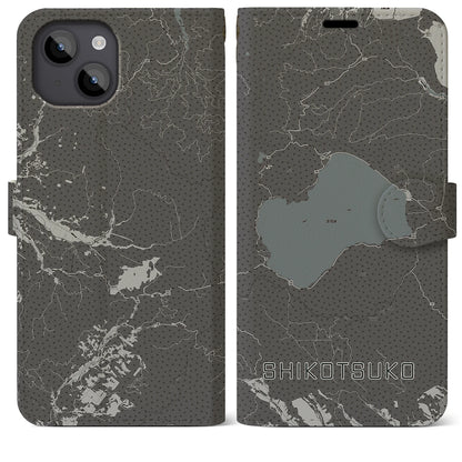 【支笏湖（北海道）】地図柄iPhoneケース（手帳タイプ）モノトーン・iPhone 14 Plus 用