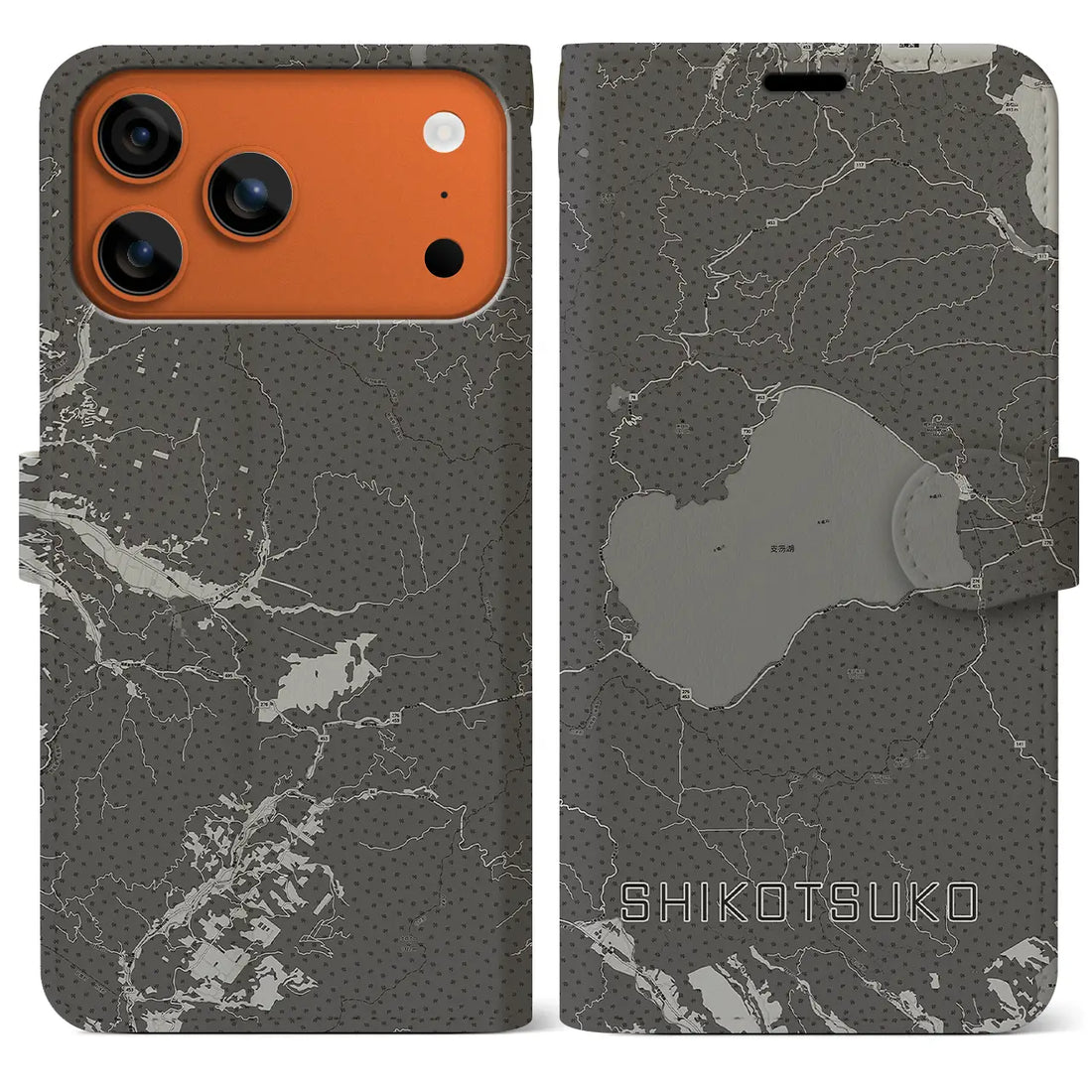 【支笏湖（北海道）】地図柄iPhoneケース（手帳タイプ）