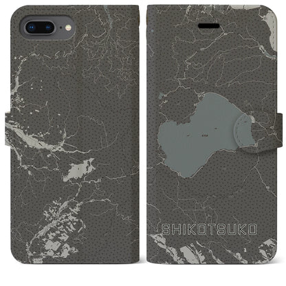 【支笏湖（北海道）】地図柄iPhoneケース（手帳タイプ）モノトーン・iPhone 8Plus /7Plus / 6sPlus / 6Plus 用