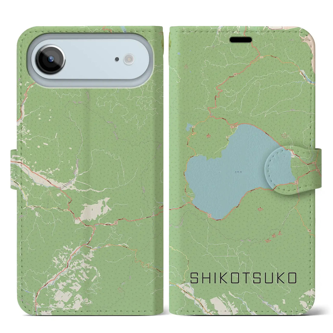 【支笏湖（北海道）】地図柄iPhoneケース（手帳タイプ）ナチュラル・iPhone 17 Pro Max 用