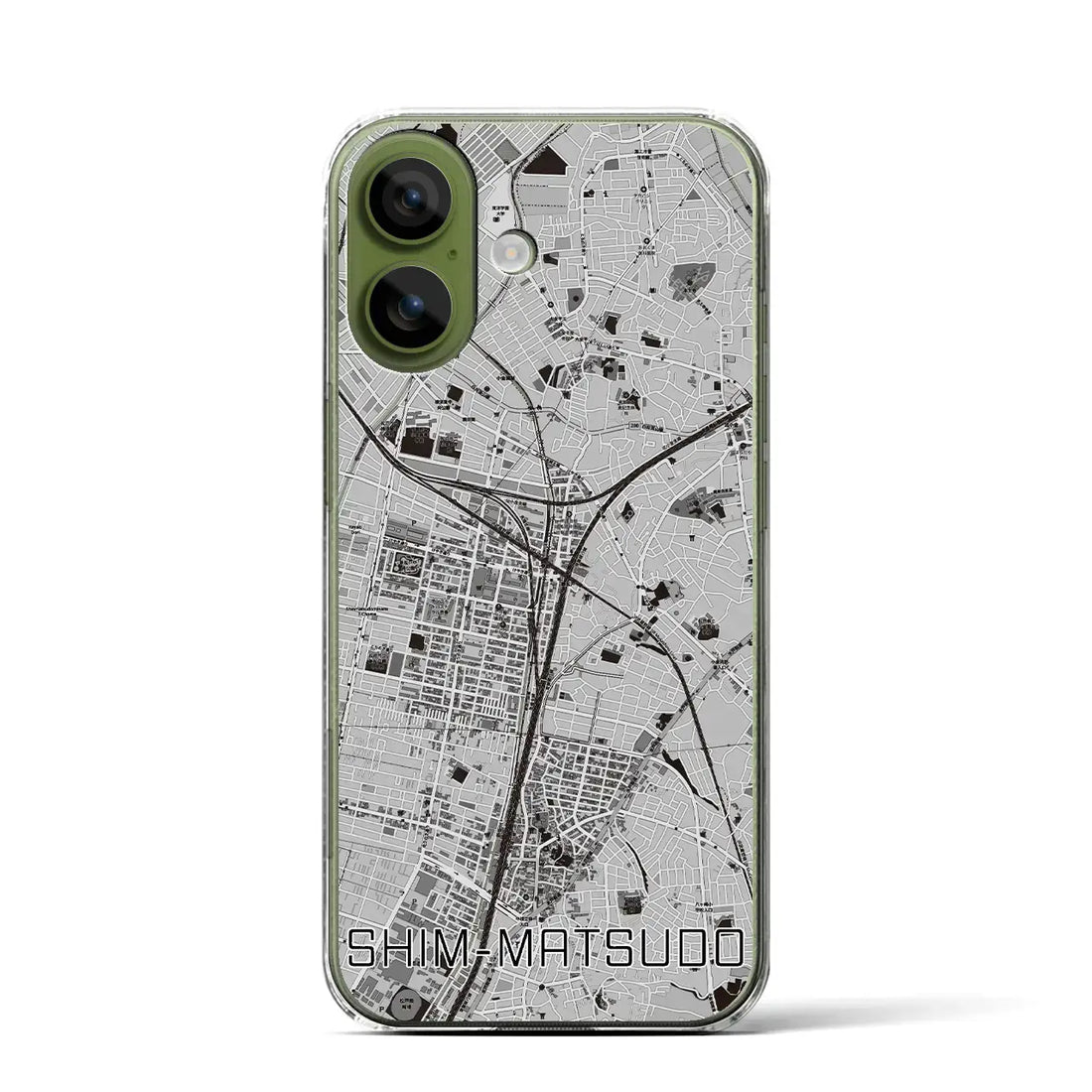 【新松戸（千葉県）】地図柄iPhoneケース（クリアタイプ）モノトーン・iPhone 17 Pro Max 用