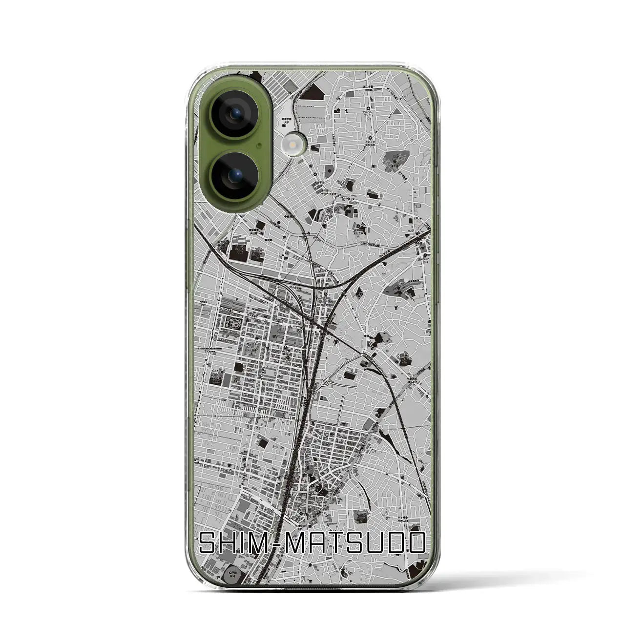 【新松戸（千葉県）】地図柄iPhoneケース（クリアタイプ）モノトーン・iPhone 17 Pro Max 用