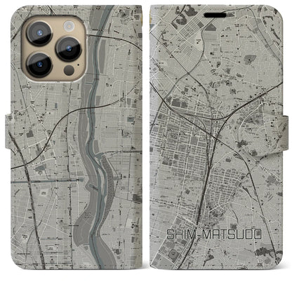 【新松戸（千葉県）】地図柄iPhoneケース（手帳タイプ）ナチュラル・iPhone 14 Pro Max 用