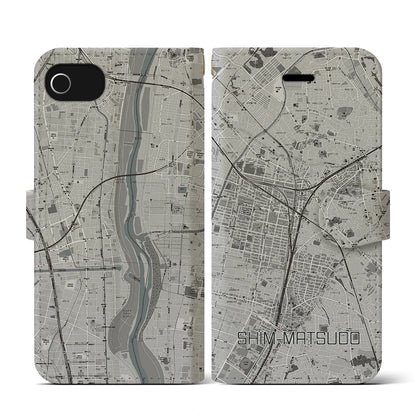 【新松戸（千葉県）】地図柄iPhoneケース（手帳タイプ）モノトーン・iPhone SE（第3 / 第2世代） / 8 / 7 / 6s / 6 用