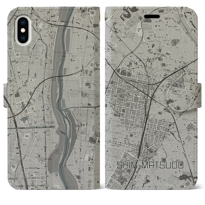 【新松戸（千葉県）】地図柄iPhoneケース（手帳タイプ）モノトーン・iPhone XS Max 用
