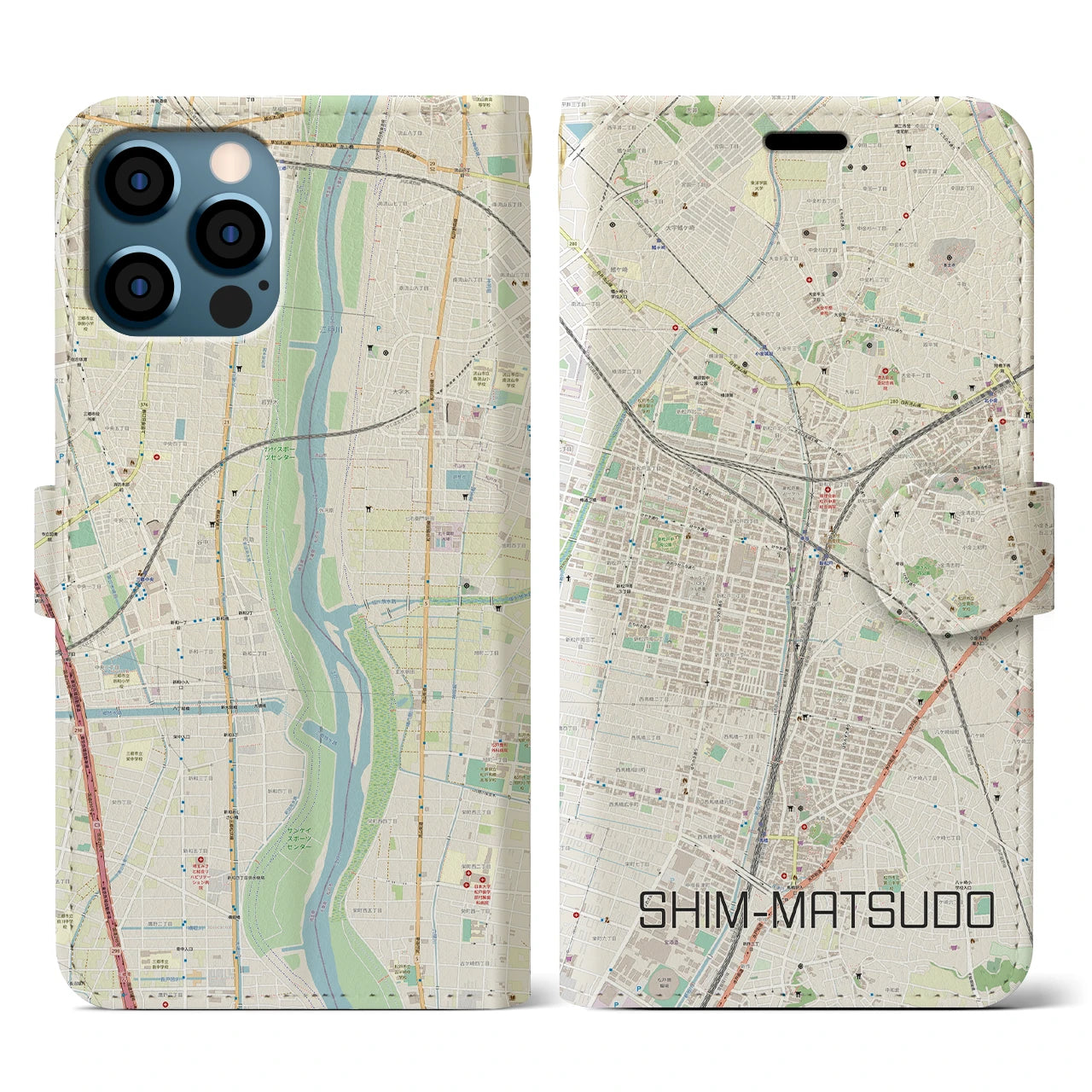 【新松戸（千葉県）】地図柄iPhoneケース（手帳タイプ）