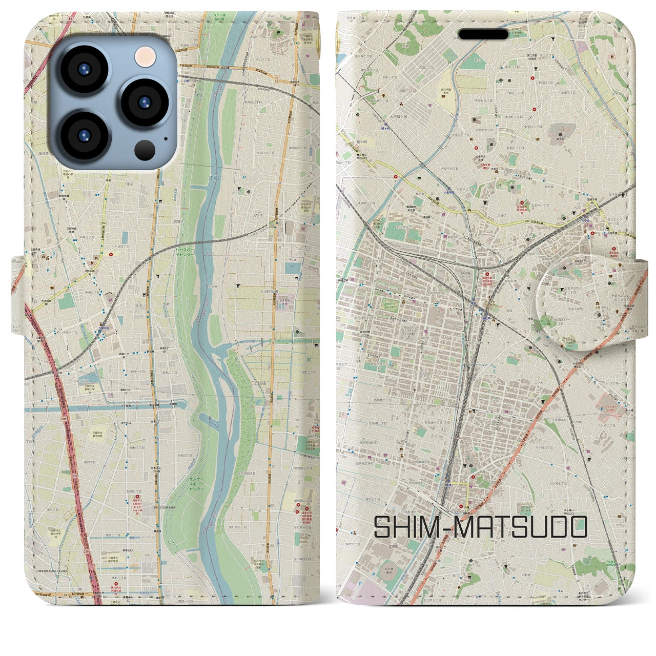 【新松戸（千葉県）】地図柄iPhoneケース（手帳タイプ）