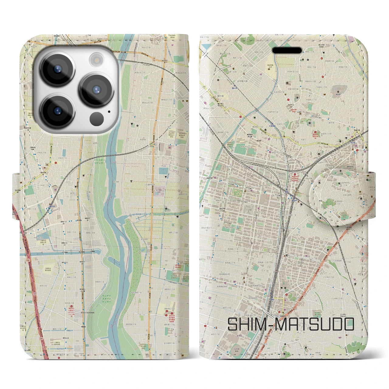 【新松戸（千葉県）】地図柄iPhoneケース（手帳タイプ）