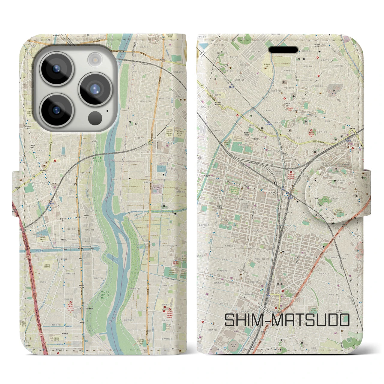【新松戸（千葉県）】地図柄iPhoneケース（手帳タイプ）