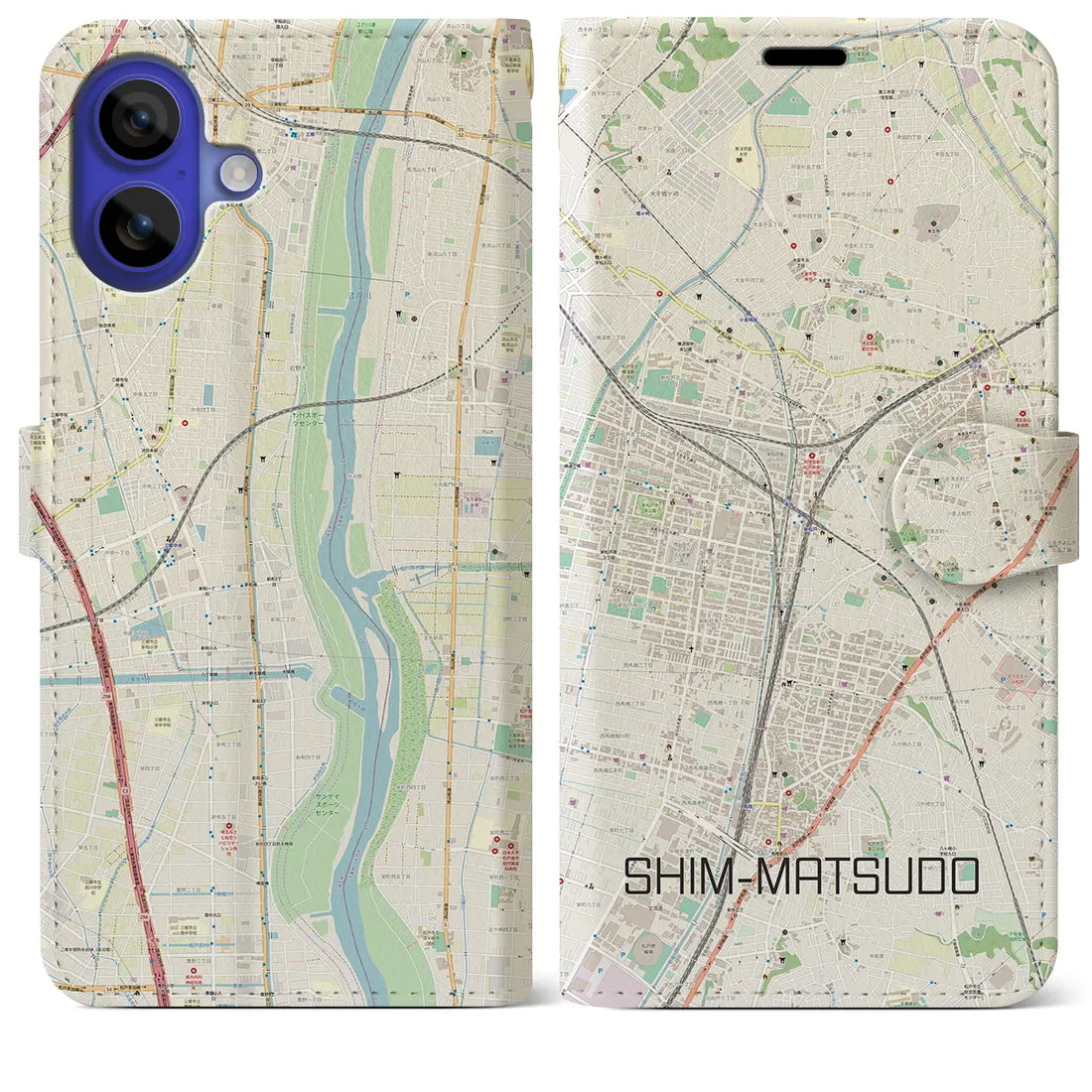 【新松戸(千葉県)】地図柄iPhoneケース(手帳タイプ)ナチュラル・iPhone 16 Pro Max 用