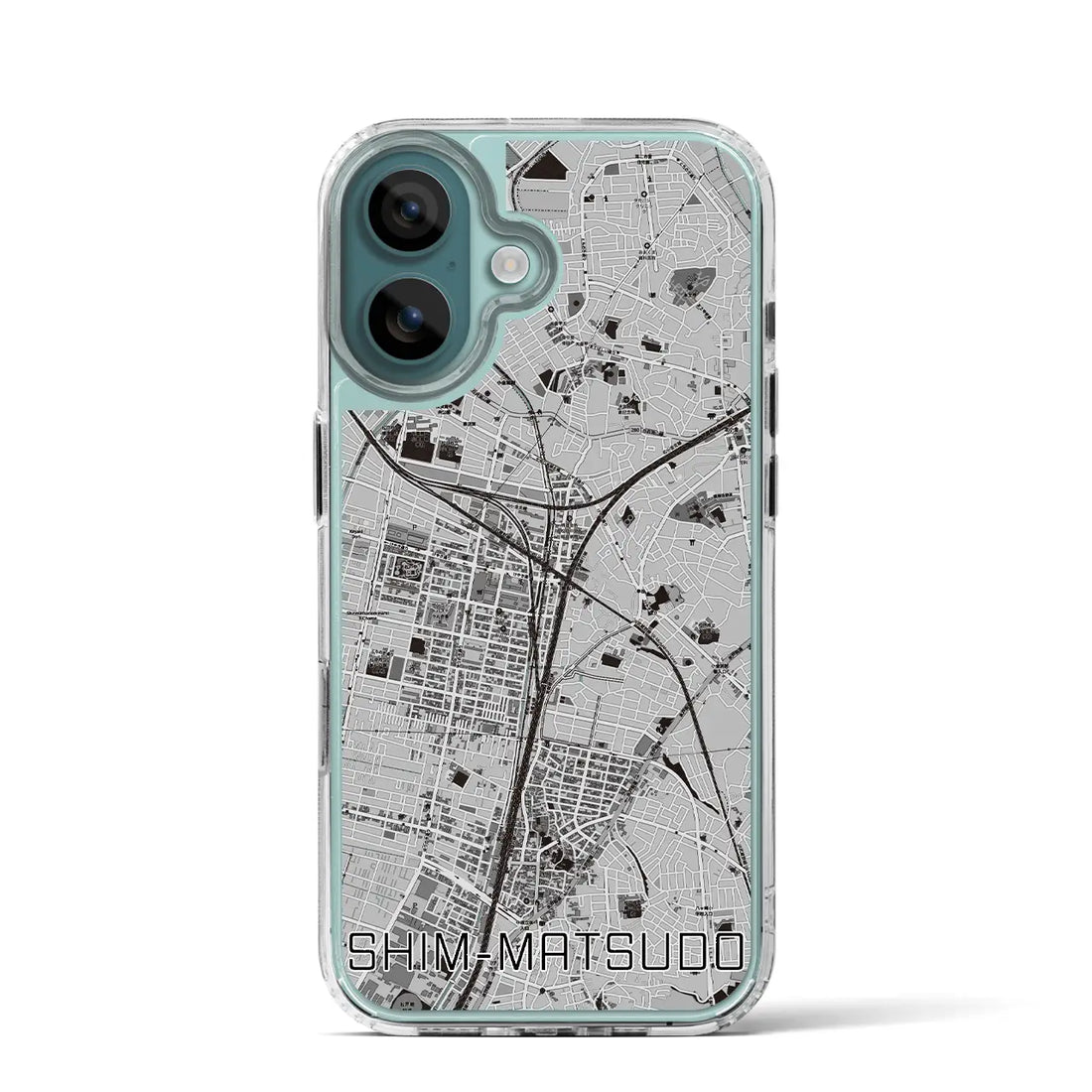 【新松戸(千葉県)】地図柄iPhoneケース(MagSafeタイプ)モノトーン・iPhone 16 Pro 用