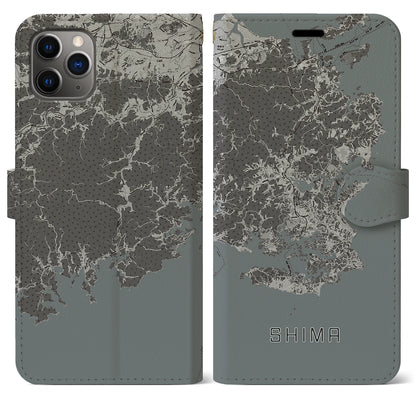 【志摩（三重県）】地図柄iPhoneケース（手帳タイプ）モノトーン・iPhone 11 Pro Max 用