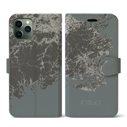 【志摩（三重県）】地図柄iPhoneケース（手帳タイプ）モノトーン・iPhone 11 Pro 用