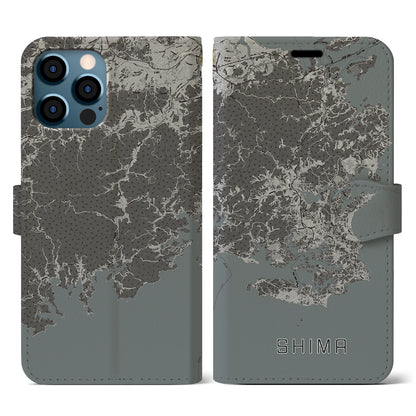 【志摩（三重県）】地図柄iPhoneケース（手帳タイプ）モノトーン・iPhone 12 / 12 Pro 用