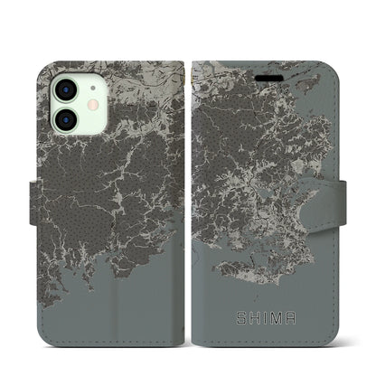 【志摩（三重県）】地図柄iPhoneケース（手帳タイプ）モノトーン・iPhone 12 mini 用