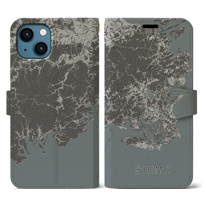 【志摩（三重県）】地図柄iPhoneケース（手帳タイプ）モノトーン・iPhone 13 用