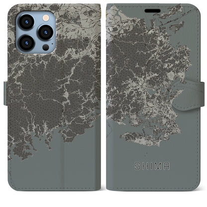 【志摩（三重県）】地図柄iPhoneケース（手帳タイプ）モノトーン・iPhone 13 Pro Max 用