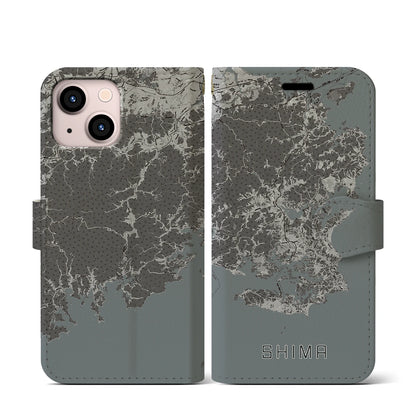 【志摩（三重県）】地図柄iPhoneケース（手帳タイプ）モノトーン・iPhone 13 mini 用