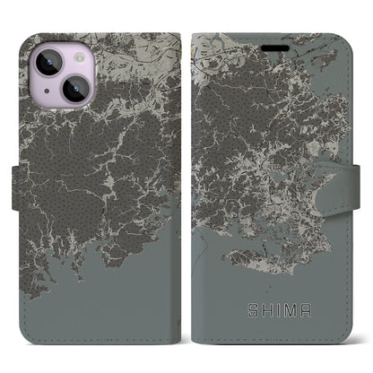 【志摩（三重県）】地図柄iPhoneケース（手帳タイプ）モノトーン・iPhone 14 用