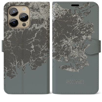【志摩（三重県）】地図柄iPhoneケース（手帳タイプ）モノトーン・iPhone 14 Pro Max 用