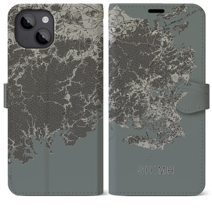 【志摩（三重県）】地図柄iPhoneケース（手帳タイプ）モノトーン・iPhone 14 Plus 用