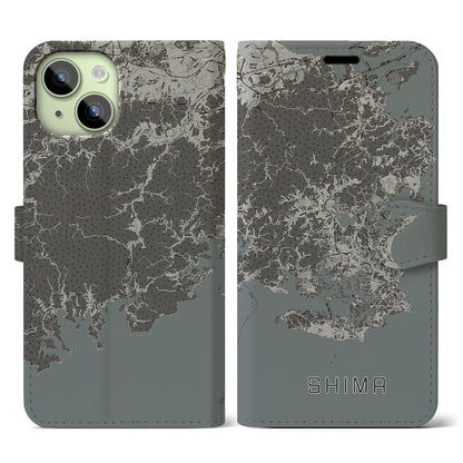 【志摩（三重県）】地図柄iPhoneケース（手帳タイプ）モノトーン・iPhone 15 用