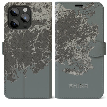 【志摩（三重県）】地図柄iPhoneケース（手帳タイプ）モノトーン・iPhone 15 Pro Max 用