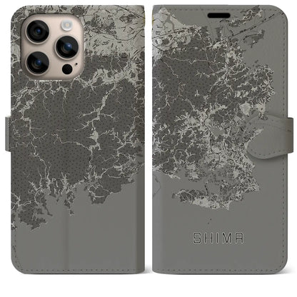 【志摩（三重県）】地図柄iPhoneケース（手帳タイプ）モノトーン・iPhone 16 Plus 用