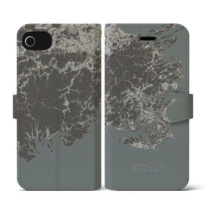 【志摩（三重県）】地図柄iPhoneケース（手帳タイプ）モノトーン・iPhone SE（第3 / 第2世代） / 8 / 7 / 6s / 6 用
