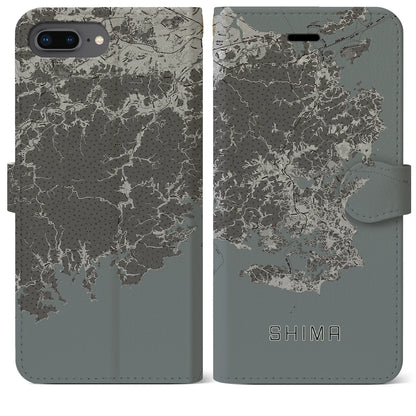 【志摩（三重県）】地図柄iPhoneケース（手帳タイプ）モノトーン・iPhone 8Plus /7Plus / 6sPlus / 6Plus 用