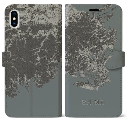 【志摩（三重県）】地図柄iPhoneケース（手帳タイプ）モノトーン・iPhone XS Max 用