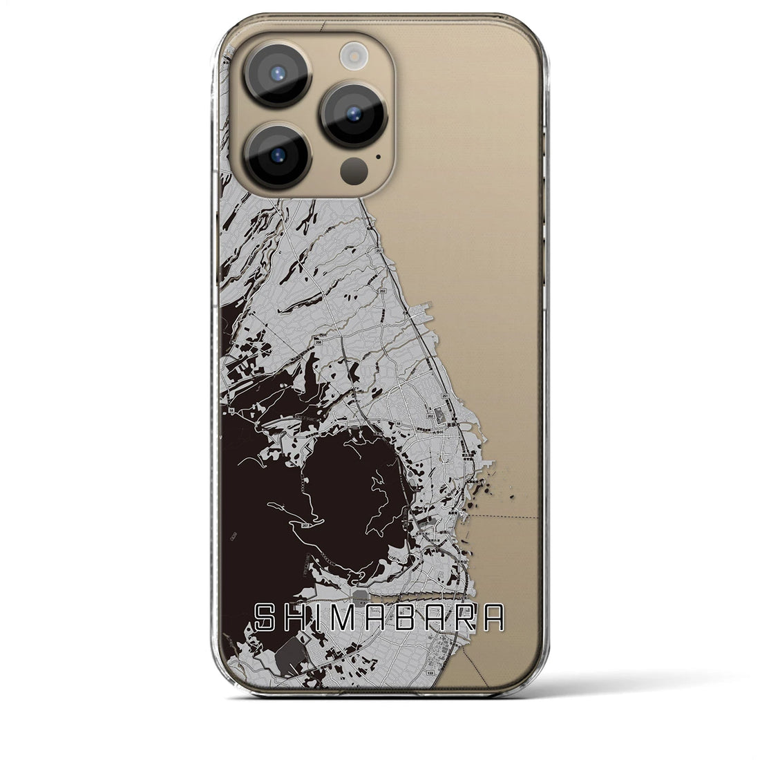 【島原(長崎県)】地図柄iPhoneケース(クリアタイプ)モノトーン・iPhone 14 Pro Max 用