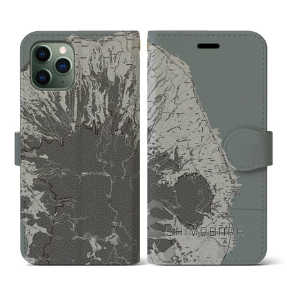 【島原（長崎県）】地図柄iPhoneケース（手帳タイプ）モノトーン・iPhone 11 Pro 用