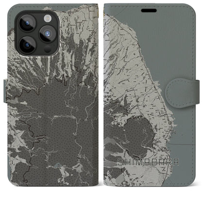 【島原（長崎県）】地図柄iPhoneケース（手帳タイプ）モノトーン・iPhone 15 Pro Max 用