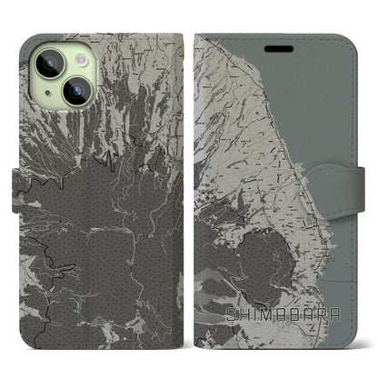 【島原（長崎県）】地図柄iPhoneケース（手帳タイプ）モノトーン・iPhone 15 用