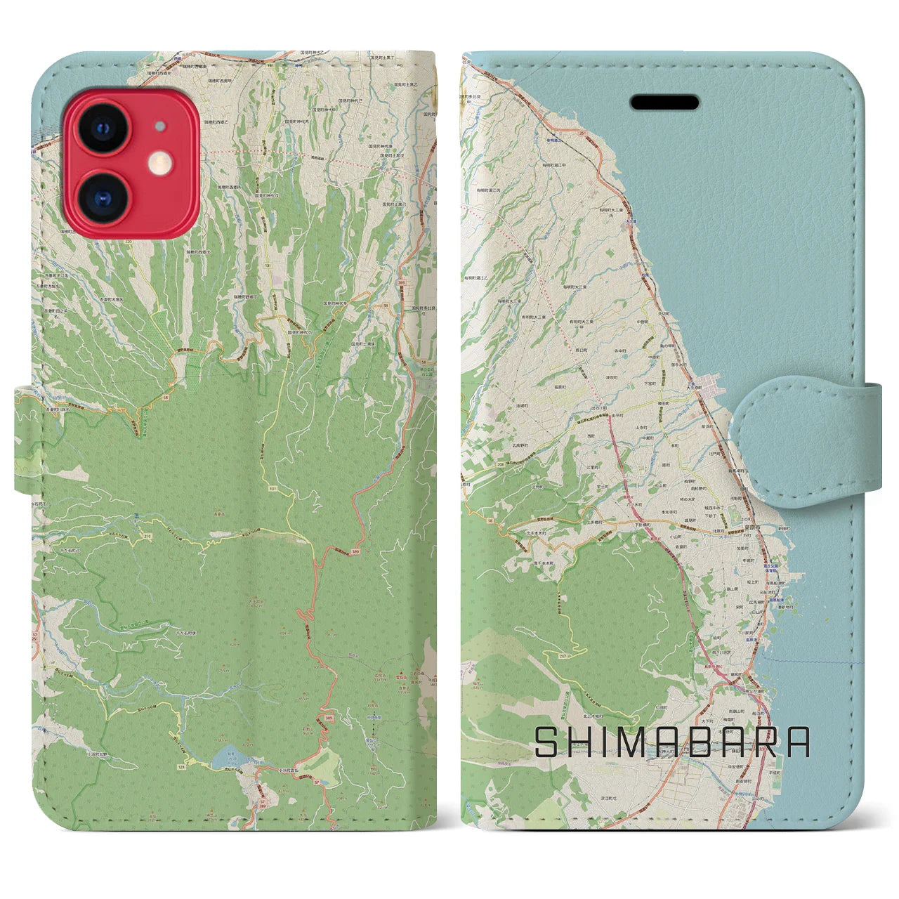 【島原（長崎県）】地図柄iPhoneケース（手帳タイプ）ナチュラル・iPhone 11 用