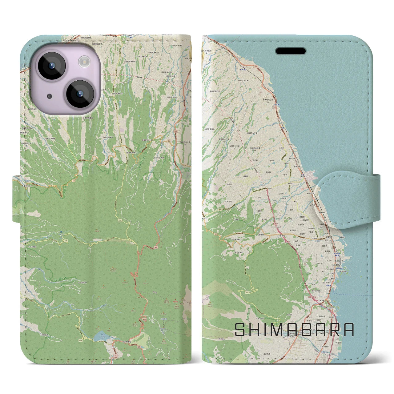 【島原（長崎県）】地図柄iPhoneケース（手帳タイプ）ナチュラル・iPhone 14 用