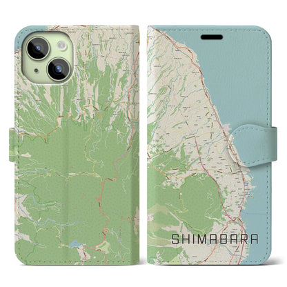 【島原（長崎県）】地図柄iPhoneケース（手帳タイプ）ナチュラル・iPhone 15 用