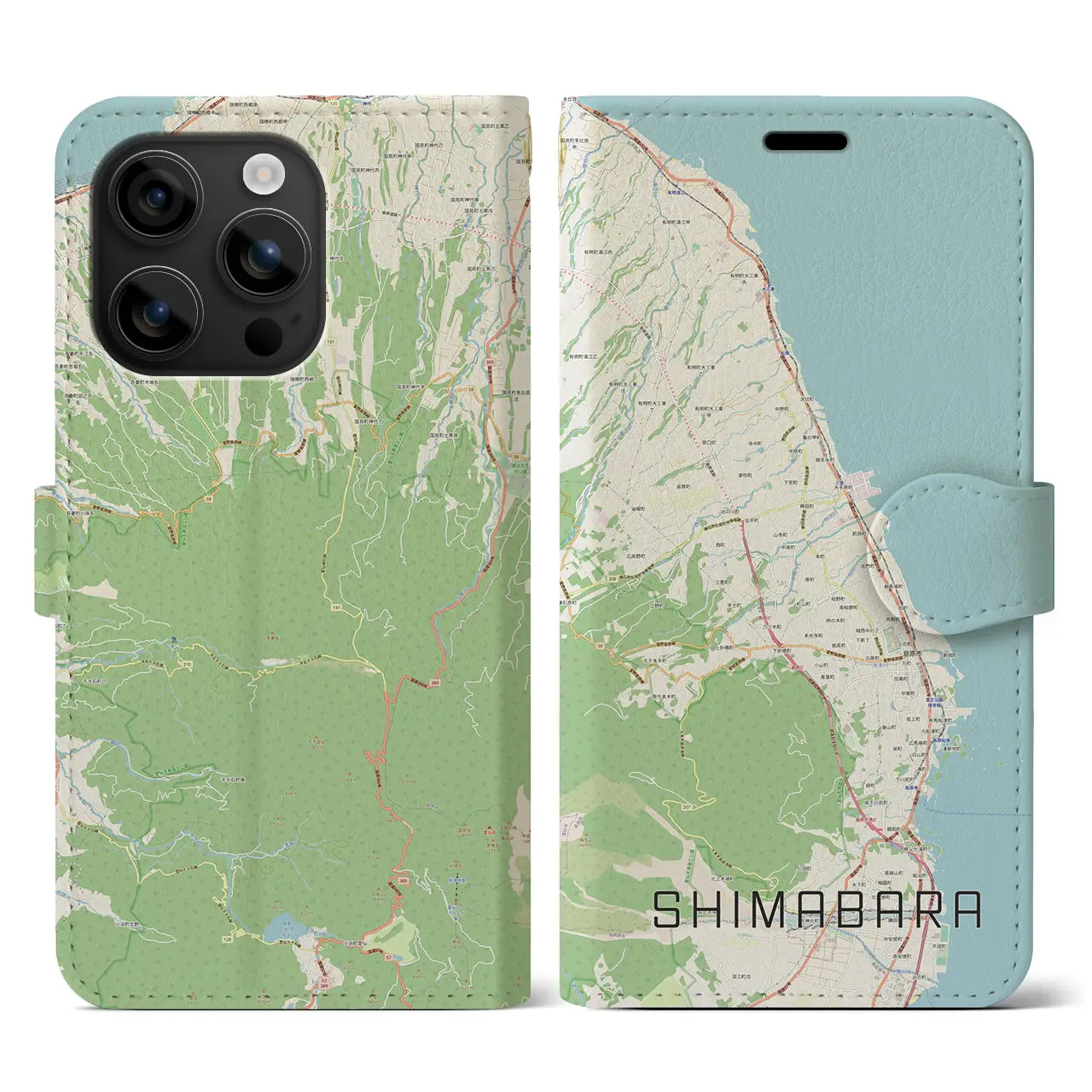 【島原（長崎県）】地図柄iPhoneケース（手帳タイプ）ナチュラル・iPhone 16 用