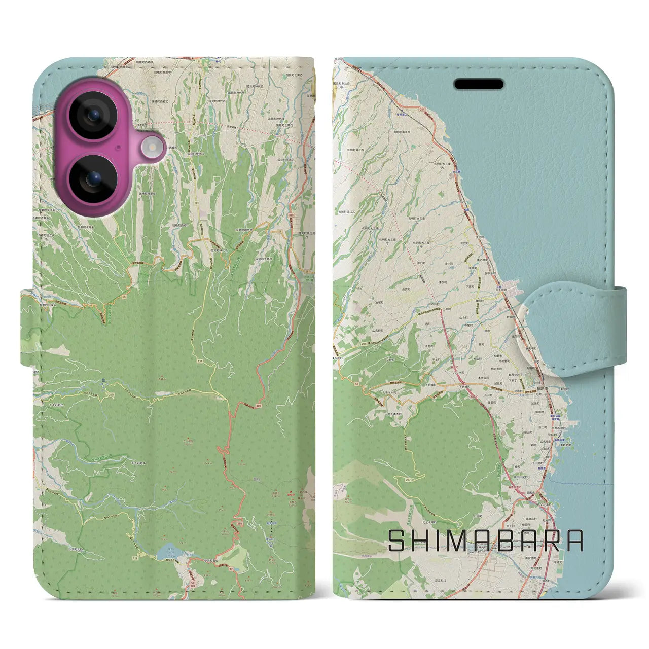 【島原（長崎県）】地図柄iPhoneケース（手帳タイプ）ナチュラル・iPhone 16 Pro 用