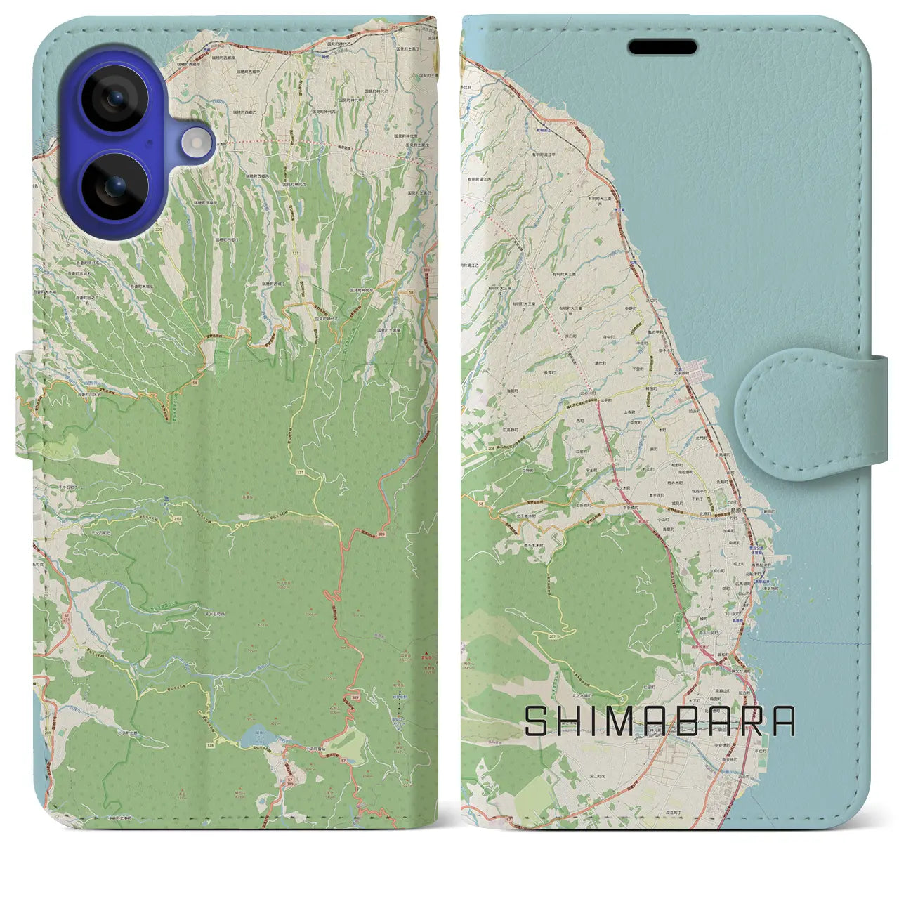 【島原（長崎県）】地図柄iPhoneケース（手帳タイプ）ナチュラル・iPhone 16 Pro Max 用