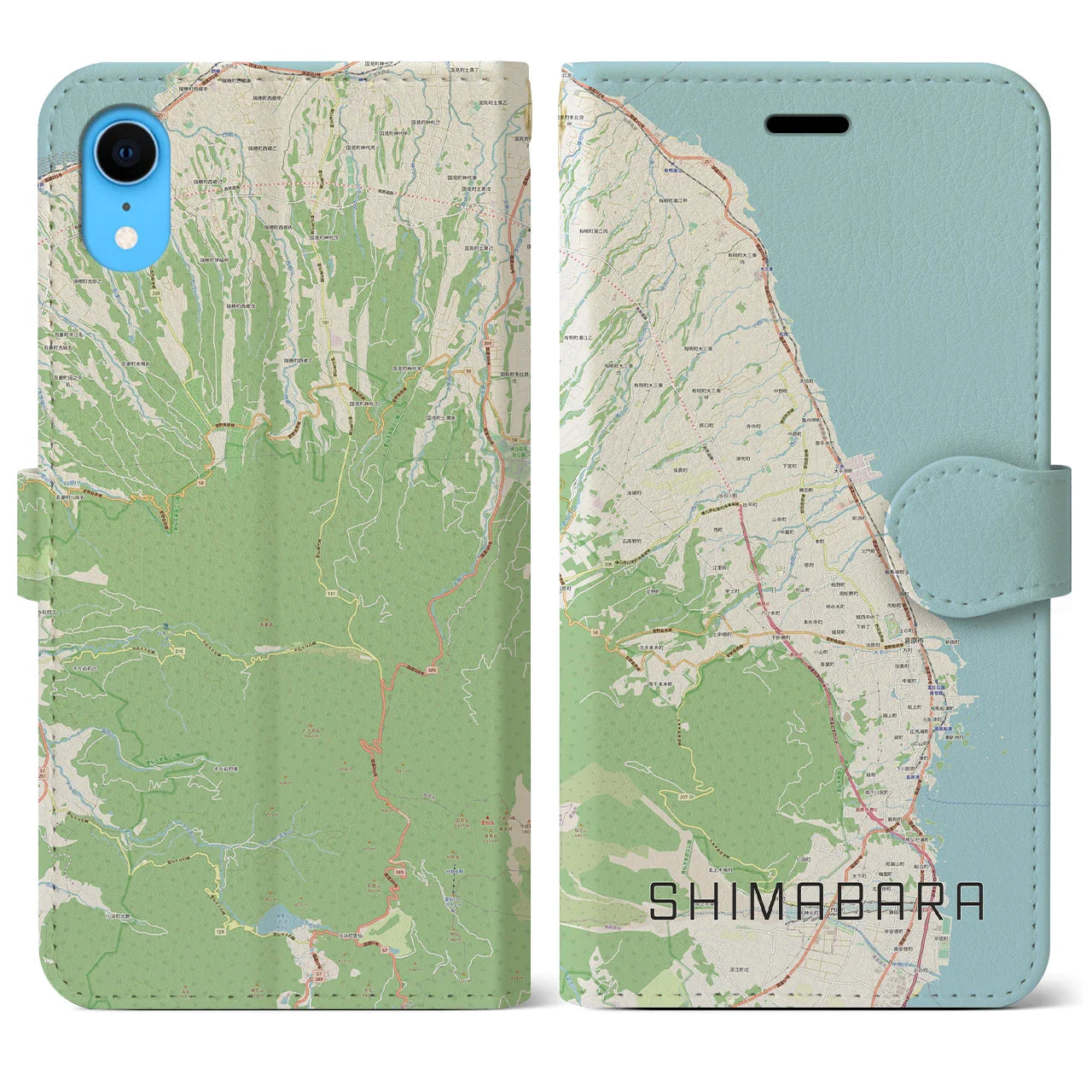 【島原（長崎県）】地図柄iPhoneケース（手帳タイプ）ナチュラル・iPhone XR 用