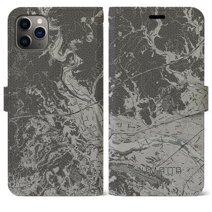 【島田（静岡県）】地図柄iPhoneケース（手帳タイプ）モノトーン・iPhone 11 Pro Max 用