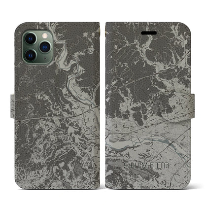 【島田（静岡県）】地図柄iPhoneケース（手帳タイプ）モノトーン・iPhone 11 Pro 用